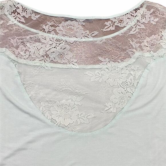 Ling Yi Yuan Mint Green Long Sleeve Stretchy Hi-Lo Top with Lace Panels Large - Picture 7 of 11